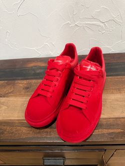 Alexander McQueen red velvet spray sneakers