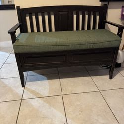 Solid Wood Bench With Cushion & Storage