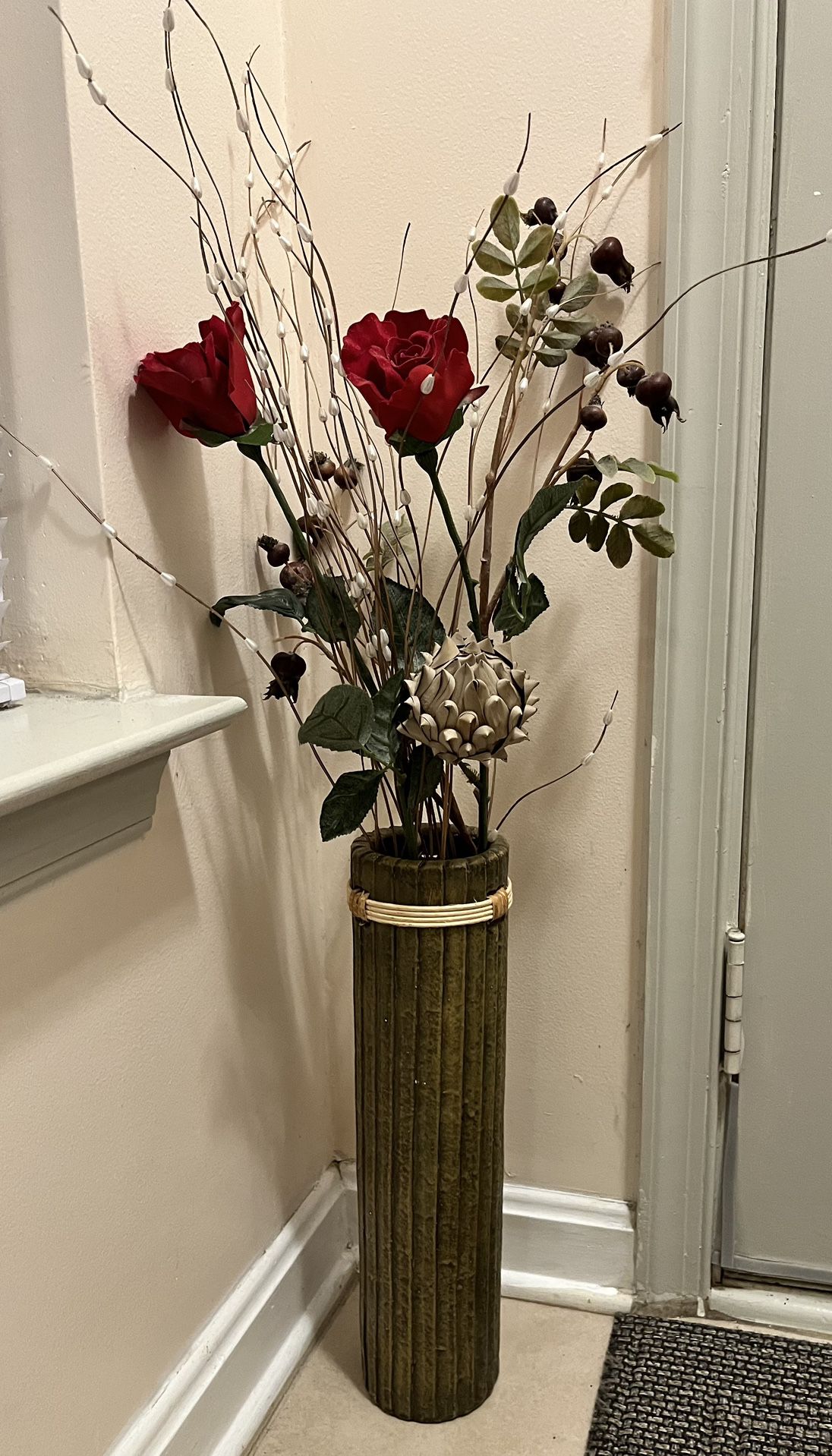 Ceramic Vase With Arranged Flowers 30”