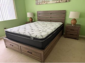 Brand New 2 Drawer Queen Bed Frame and 2 Nightstands