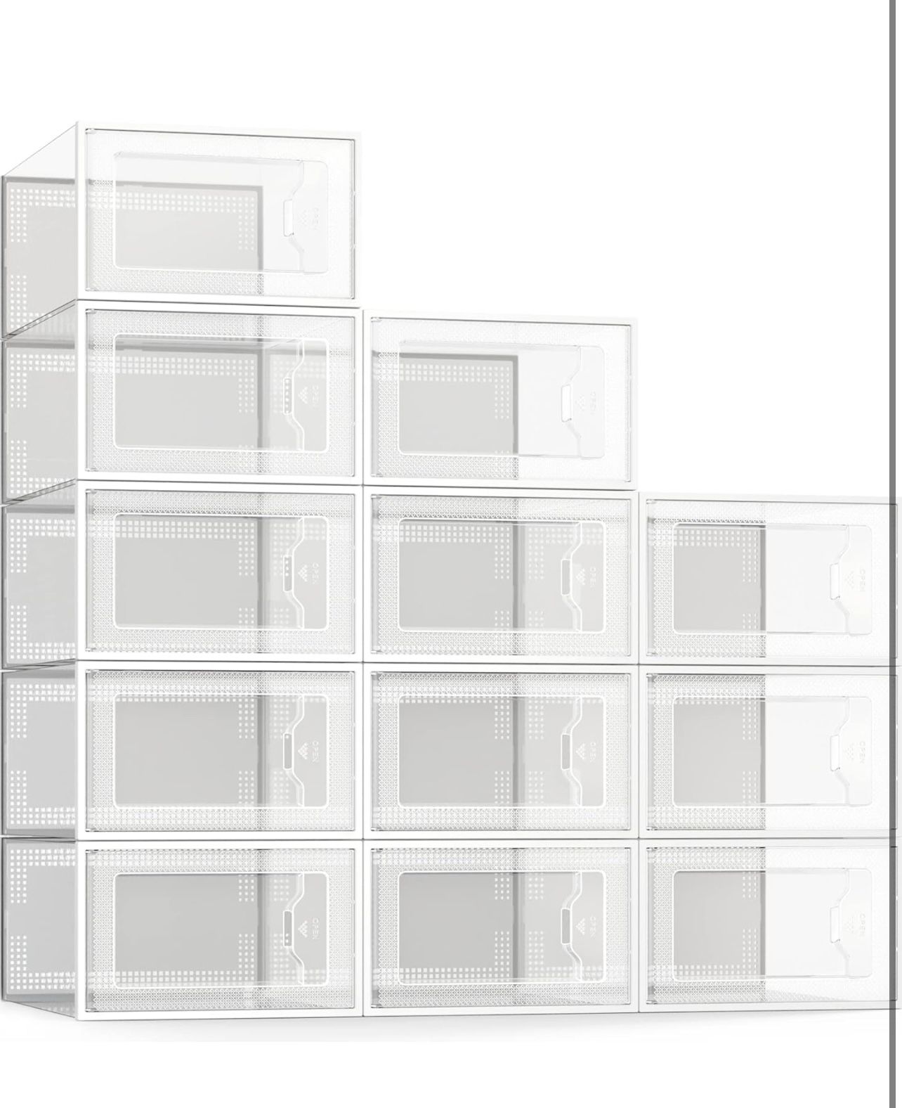 12 Pack Shoe Storage Box, Clear Plastic Stackable Shoe Organizer for Closet