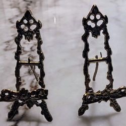 2 Small Vintage Brass Picture Stands