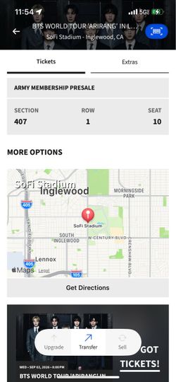 BTS 1 TICKET LA DAY 2 9/2