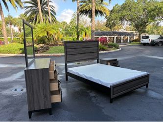 Beautiful Bedroom Set Queen Size Solid Wood Dark Gray Color Like New By Malaysia Furniture
