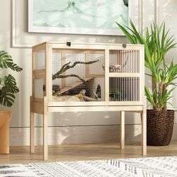 Deluxe Wooden Reptile Cage with Dual Levels and Easy Maintenance - yellow