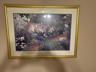 Large Framed Floral Garden Print – Gold Frame – 28” x 38”