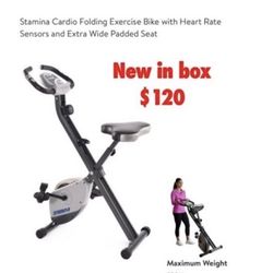 New in box Stamina Cardio Folding Exercise Bike with Heart Rate Sensors and Extra Wide Padded Seat $120 cash only East Palmdale 