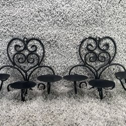 Wrought Iron Wall Sconces 3 Arm Candle Holders Heart scroll Rustic 10 In Decor