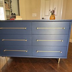 Vintage mid century modern walnut wood top long dresser