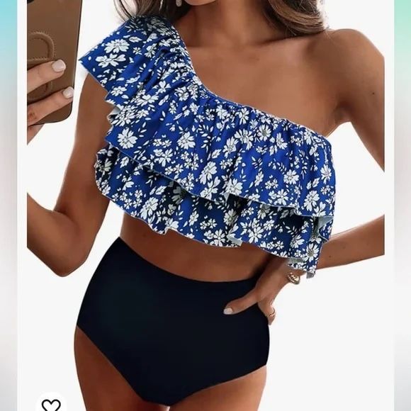 blue and black floral bikini size medium