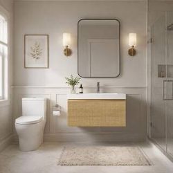 30 in. W Single Sink Floating Bath Vanity in Natural Oak with Gloss White Engineered Stone Top