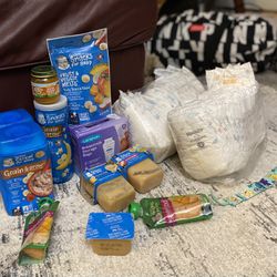 Baby Items: Food And Huggies Size 1 Diapers 