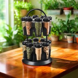 Round 15 Bottle Tower Carousel Spice Rack (Trudeau) [one bottle Missing]