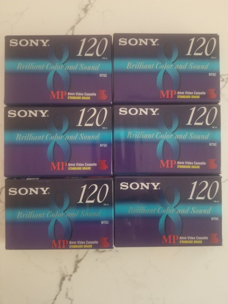 6 NEW SONY 120 8mm VIDEO CASSETTES