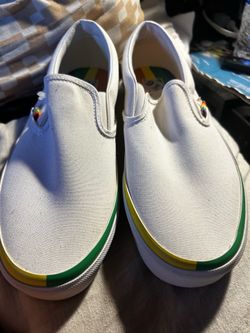 Vans men's White Slip-On Sneakers with Rainbow Insole
