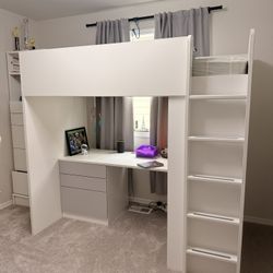 IKEA Loft Bed with Built-In Desk, Drawers & Shelving 