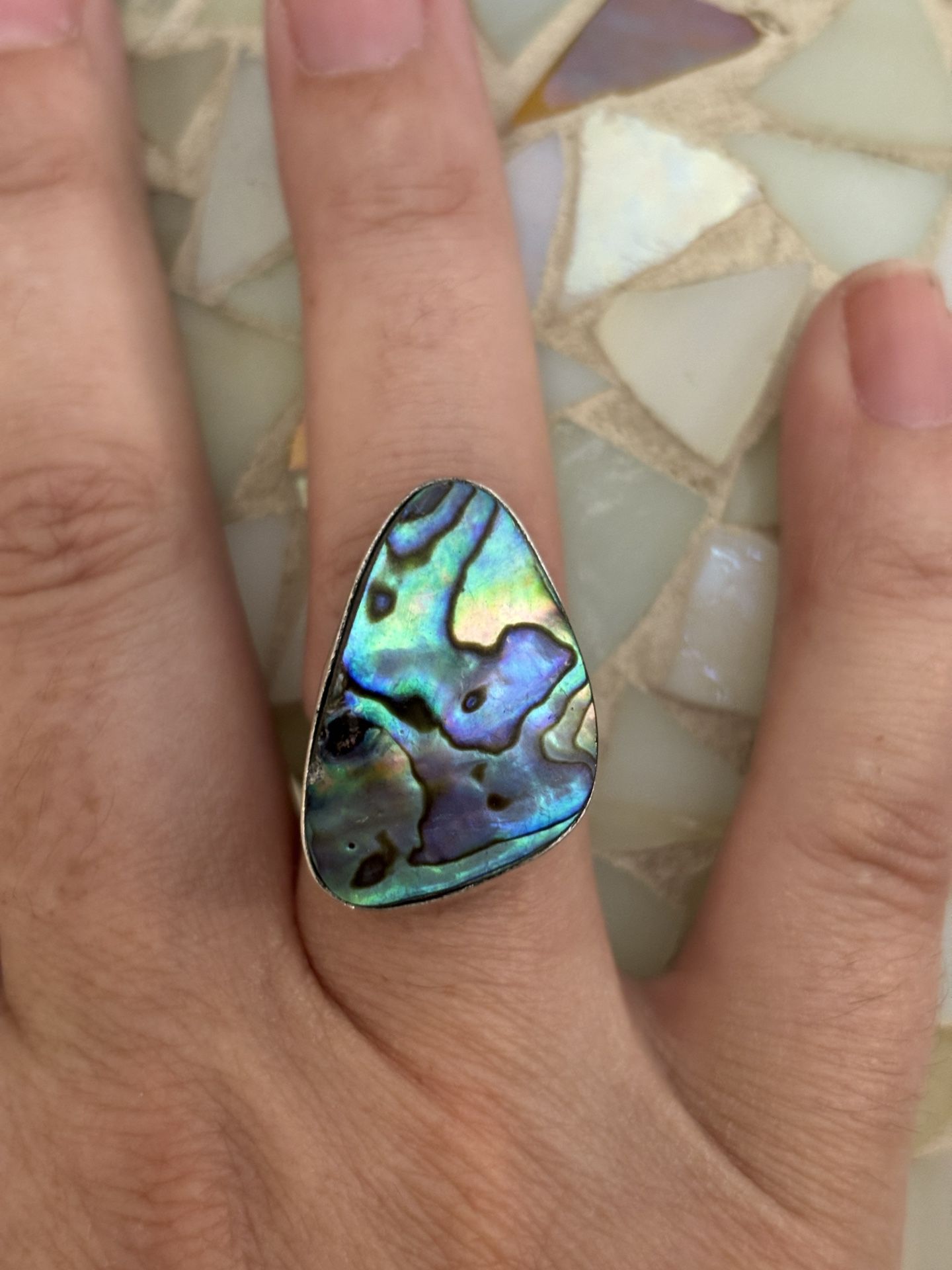 925 Sterling Silver Abalone Shell Ring 6