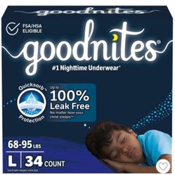 Goodnites Nighttime Underwear Size Large, 34 Count Leak Free