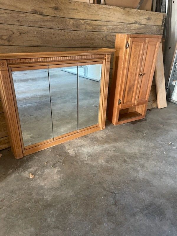 Bathroom Vanity Cabinet – Wood + Mirror – $100 OBO