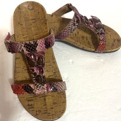 VIONIC Viviana Pink Snake & Bling Orthaheel Technology Slide Sandals Womens Sz 7