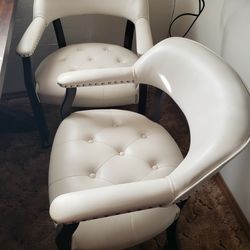 Leather Captains Chairs (Pair) Off White, Rolling