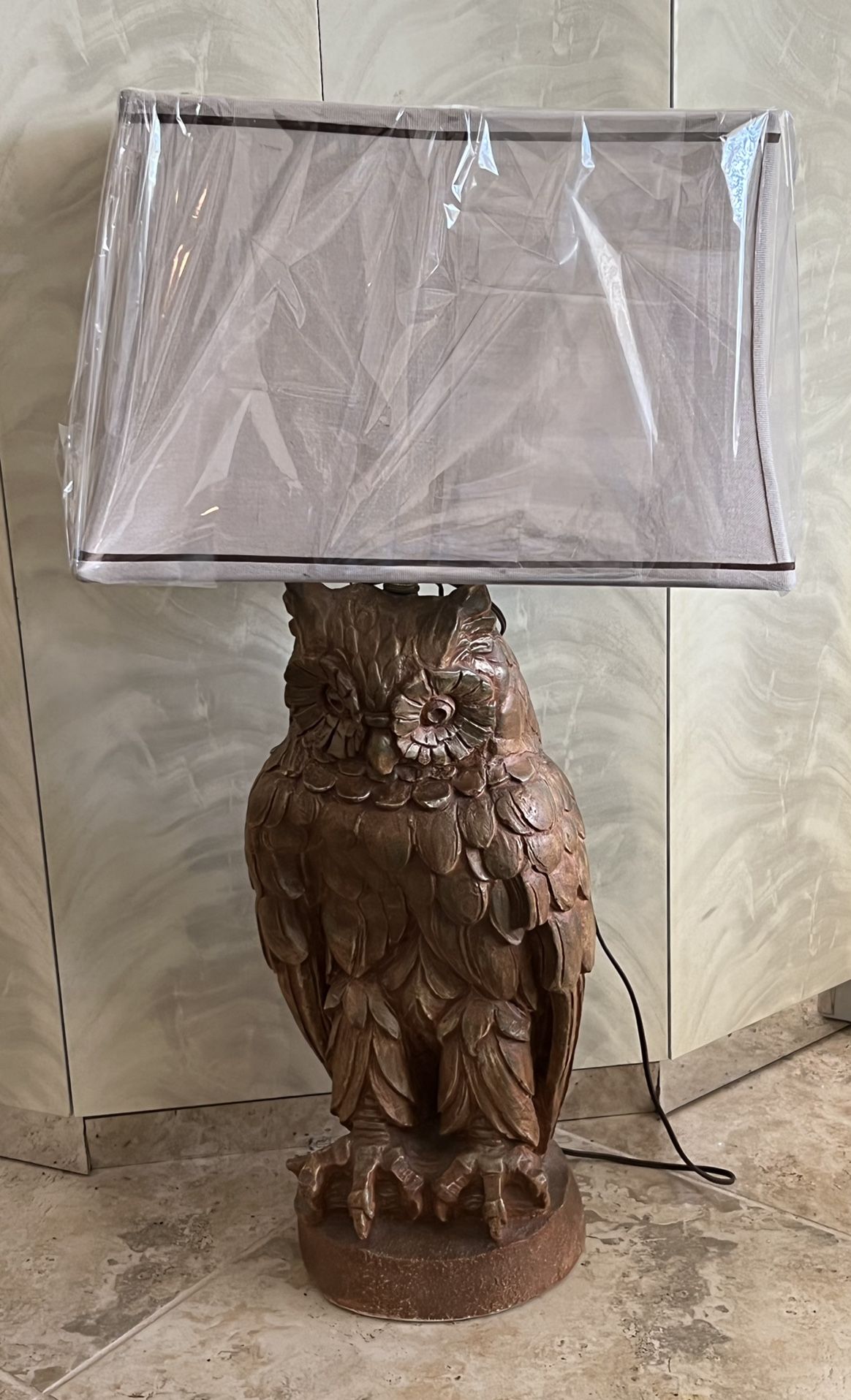 Vintage Hand Carved Owl Lamp