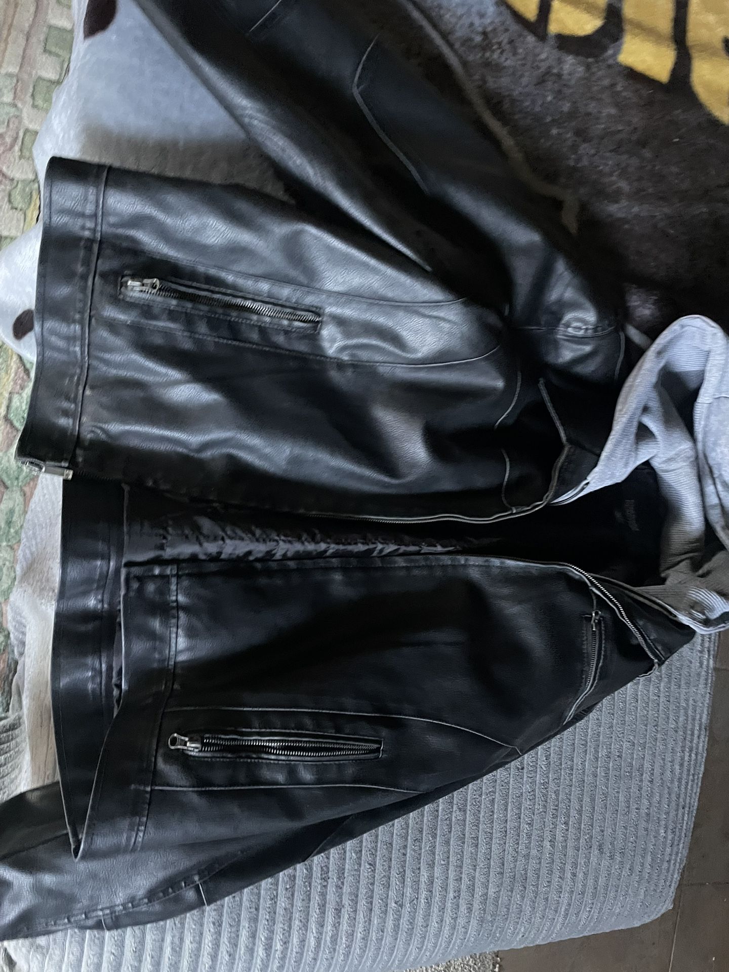 Kenneth Cole Xl Leather Coat With Hoodie