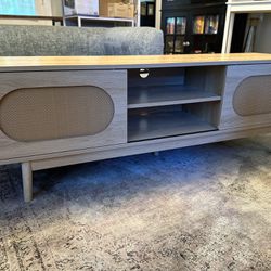 Wood And Rattan Credenza TV Console
