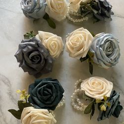 6 Corsages and 4 boutonnières navy blue, ivory, terracotta