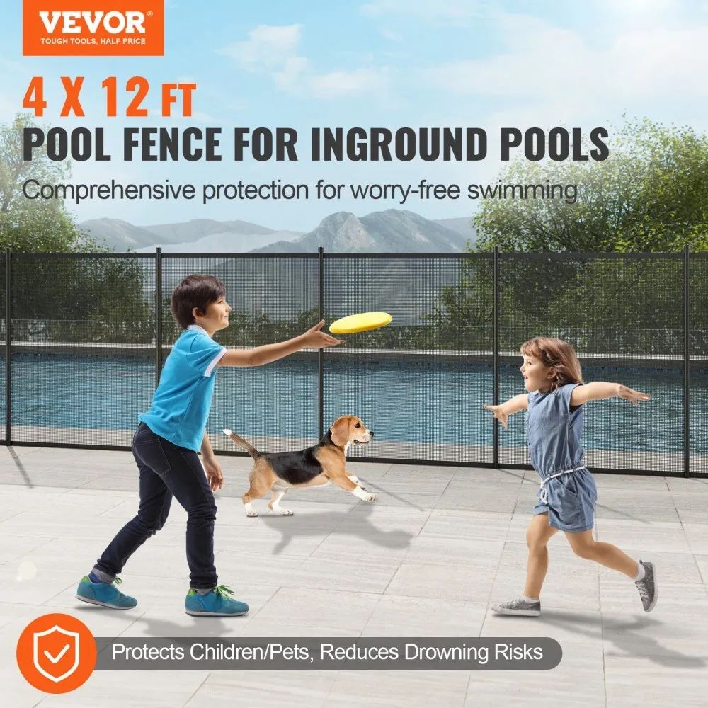 Pool Fence, 4 x 12 FT Pool Fences for Inground Pools, Removable Child Safety Pool Fencing, Easy DIY Installation Swimming Pool Fence, 340gms Teslin PV
