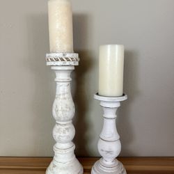 Rustic White Candle Holder Set with Candles (USED)