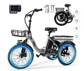 Qlife Electric Tricycle for Adults, Peak 750W Brushless Motor Folding Trike Ebike, Step-Thru 3 Wheel Electric Bicycle, Up to 50 MilesGrey