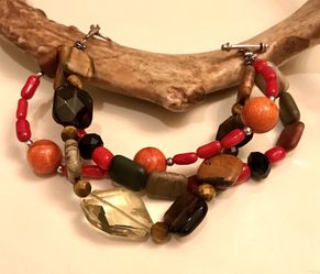 Sterling Silver 3-Layered Semi Precious Stone Bracelet