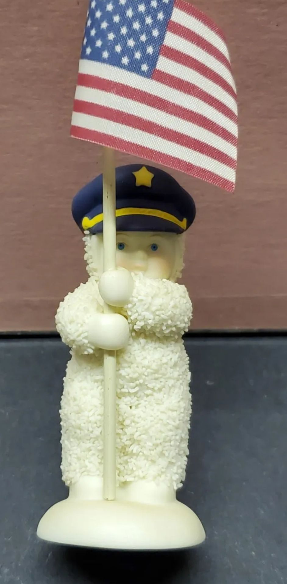 Department 56 Snowbabies To Protect You Porcelain Figurine Policeman Patriotic