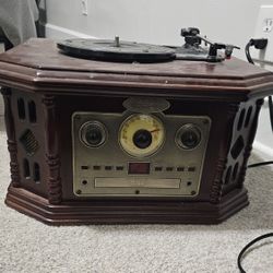  Vintage Turntable with Speakers, Bluetooth, Radio & Cassette