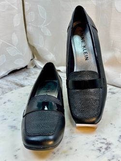 Anne Klein Womens Vittorio Loafers 9M Black Patent Accent Low Heel Work Office