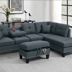 BRAND NEW 3PCS SECTIONAL SOFA SET WITH OTTOMAN AND ACCENT PILOWS INCLUDED $379