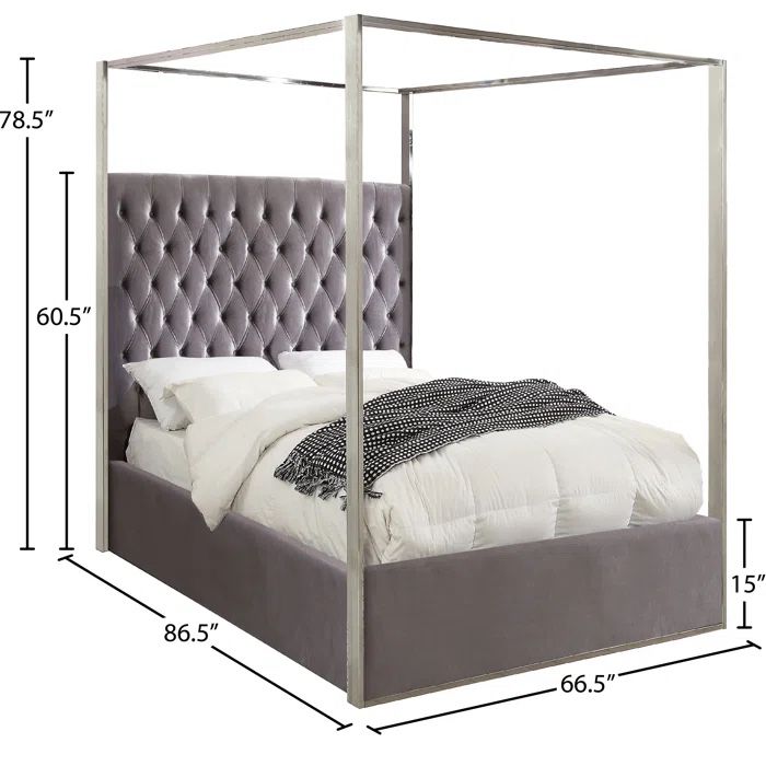 Gray upholstered canopy Queen bed