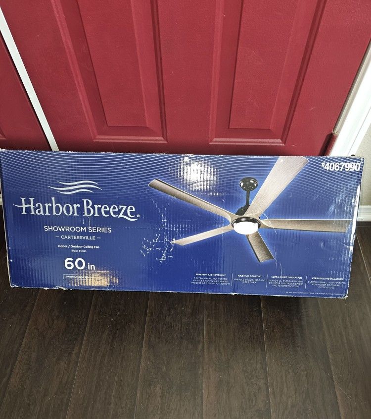 Harbor Breeze Cartersville 60-in Black LED Indoor/Outdoor Ceiling Fan with Light Remote
