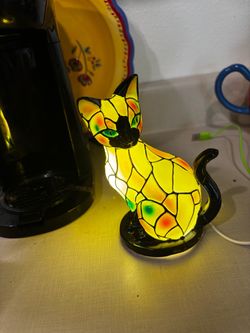 Tiffany Style Stained plastic  Cat Lamp