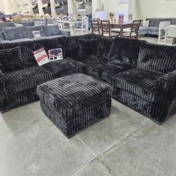 Brand NEW SECTIONAL CORDUROY FABRIC Black With Ottoman $659 
