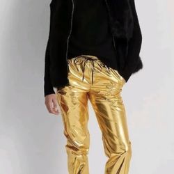 NWT $225 LAUREN RALPH LAUREN Women's Jogger track Pants  Metallic Taffeta