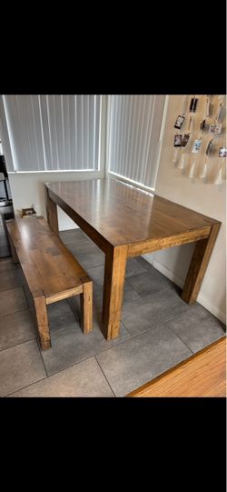 Solid Wood Dining Table with Matching Bench