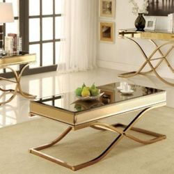 Brand New  3 PCS Contemporary Brass Metal Coffee Table Set