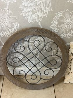 Round Wood and Metal Scroll Wall Decor- 24”x 24”- $35 OBO