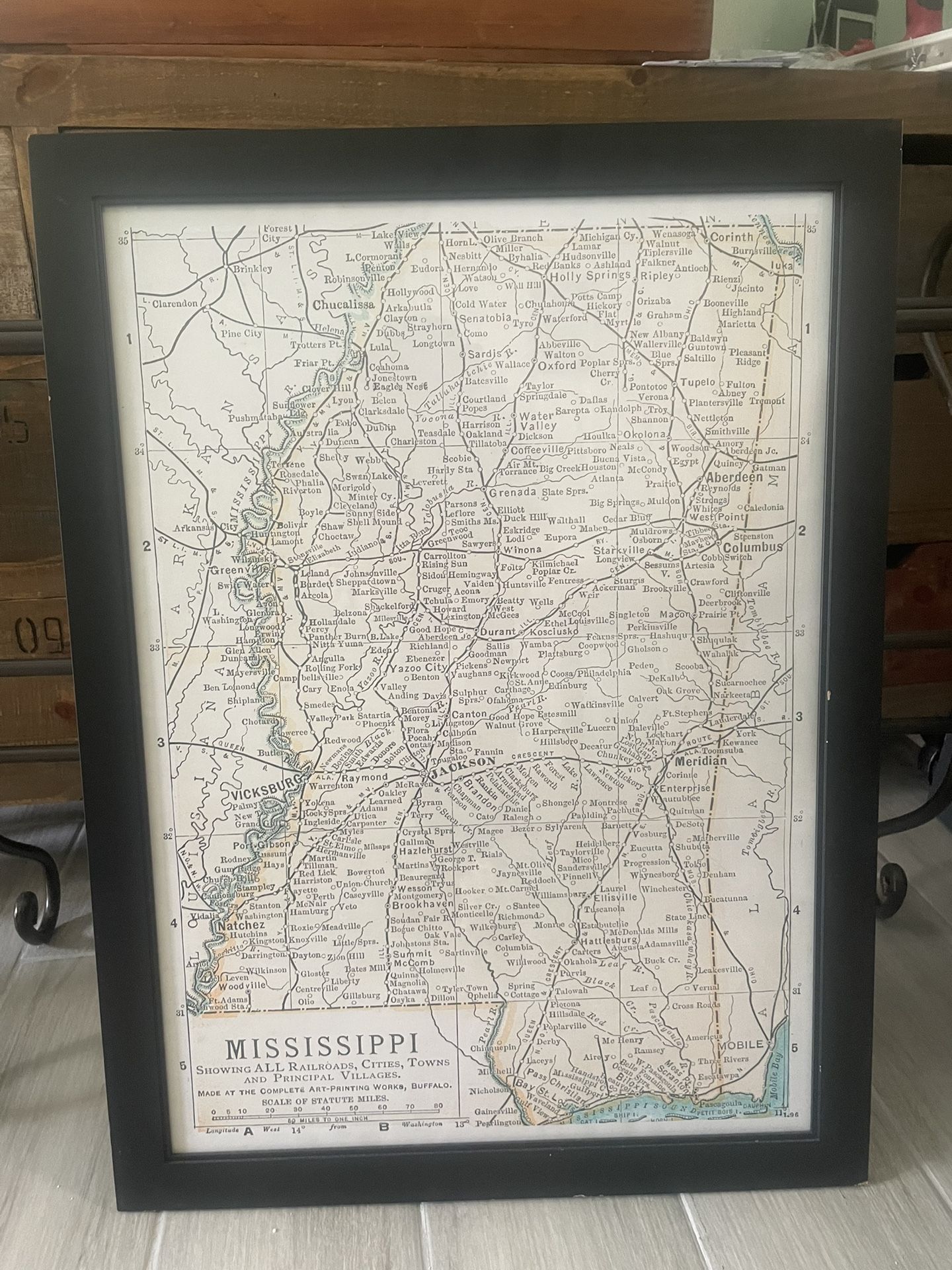 Framed Mississippi Map H 31 x W 23