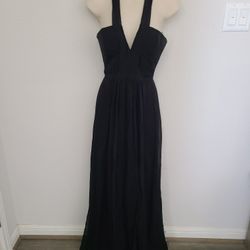 BCBG Max Azria Halter Plunge Black Long Formal Prom Coctail Wedding  NWT Sz 2