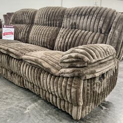 2pc Sofa Set - Plush Brown  Corduroy Fabric  - Reclining Sofa & Love Seat