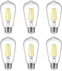 Ascher Vintage Led Edison Bulbs, 6w, 6 Count (pack Of 1), Cool White