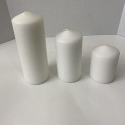 Set of 3 Bask Cone Top Pillar Dripless Candles; 4”, 6” & 8” Tall; New out of box